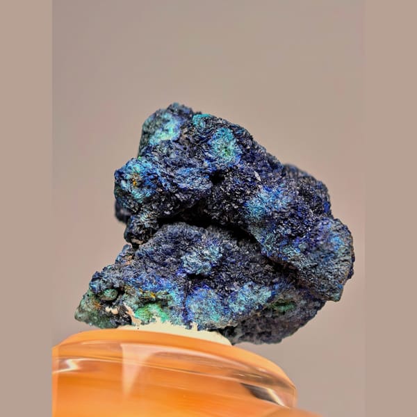 Anhui azurite covered in ball-shaped petal crystals — detail view