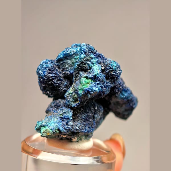 Anhui azurite covered in ball-shaped petal crystals — detail view