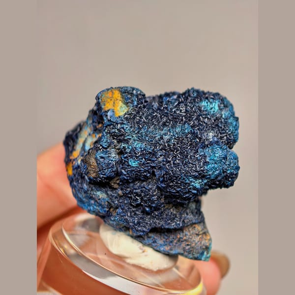 Anhui azurite covered in ball-shaped petal crystals — detail view