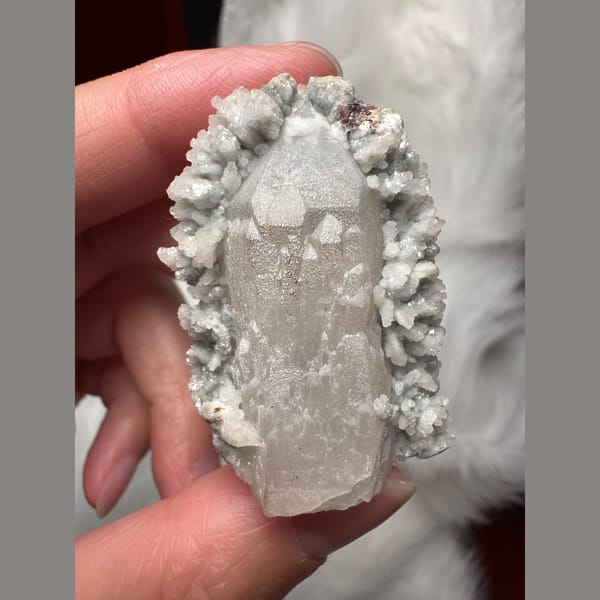 Quartz Crystal with Calcite Crust Inner Mongolia 7.0 cm — detail view