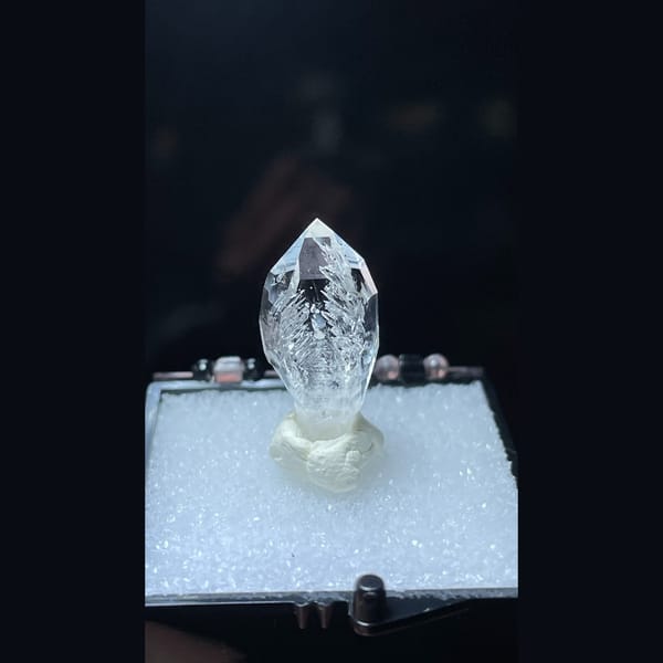 Clear quartz point with inclusion from Pakistan — detail view