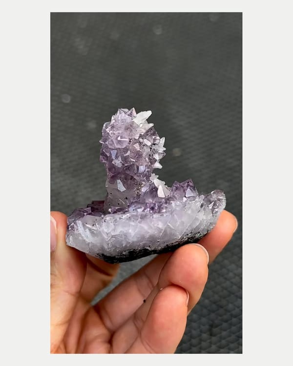 Complete low side view of lavender amethyst cluster