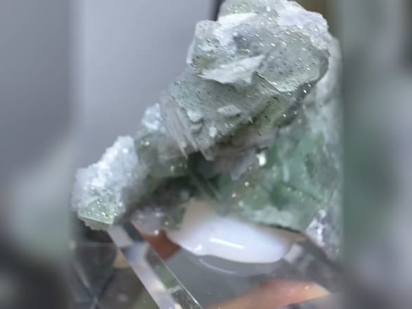 Apple Green Fluorite with Calcite, Pyrite and Quartz, 7.5 cm Fluorescent Specimen — alternate view