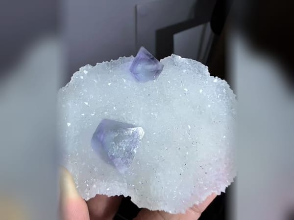 Green Fluorite Octahedrons with Purple Edges and Quartz, 7.5 cm Mineral Specimen — complete view