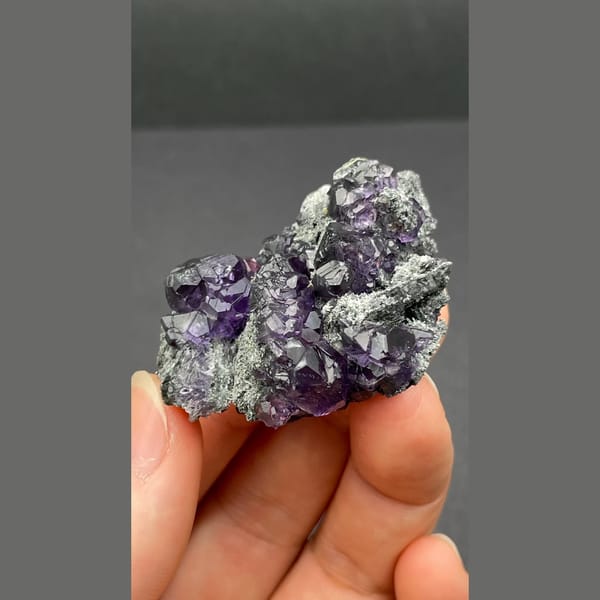 Deep violet blue triangular fluorite from Fujian — detail view