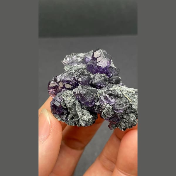 Deep violet blue triangular fluorite from Fujian — detail view