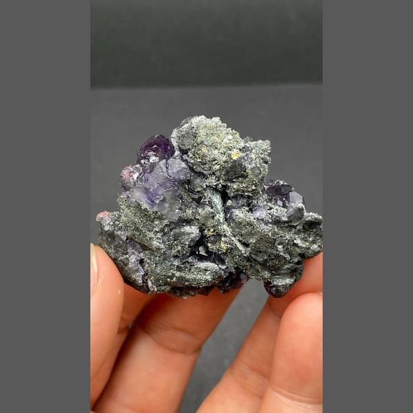 Deep violet blue triangular fluorite from Fujian — detail view