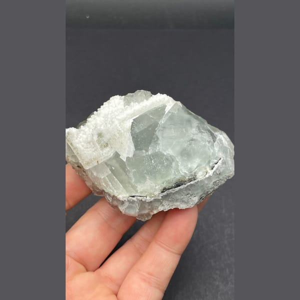 Pale green fluorite plate on quartz from Guangdong — detail view