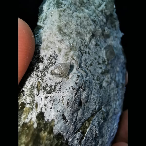 Black and green andradite with high-temperature quartz — detail view