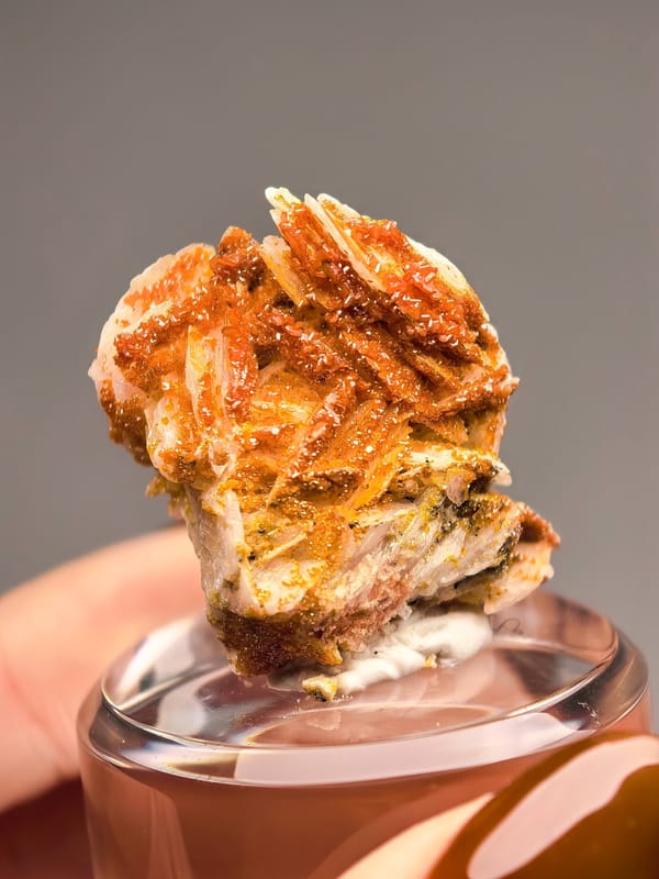 Orange Vanadinite on Bladed Barite — Morocco — individual mineral specimen view 1