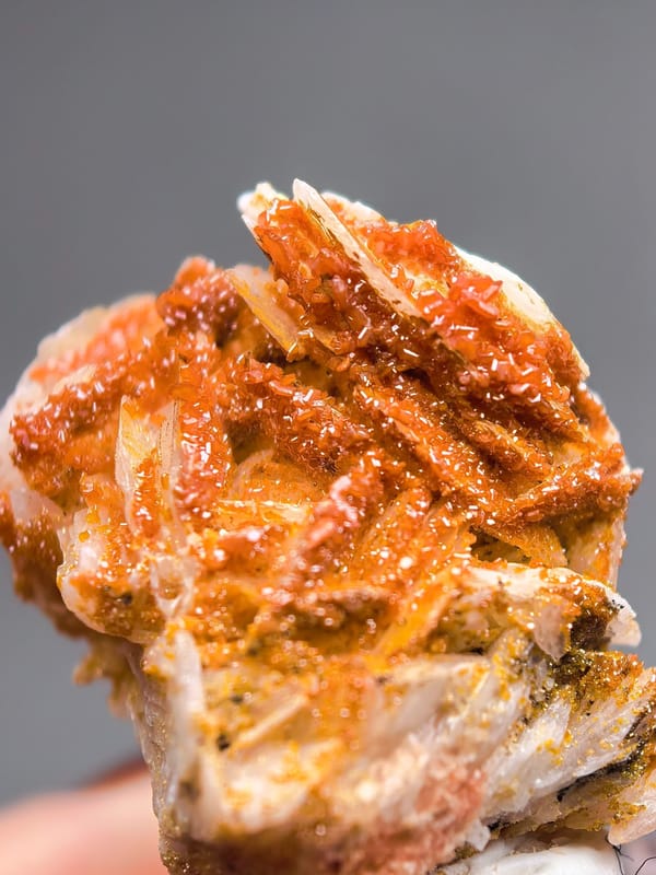 Orange Vanadinite on Bladed Barite — Morocco — individual mineral specimen view 2