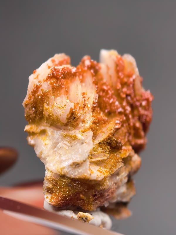 Orange Vanadinite on Bladed Barite — Morocco — mineral specimen view 3