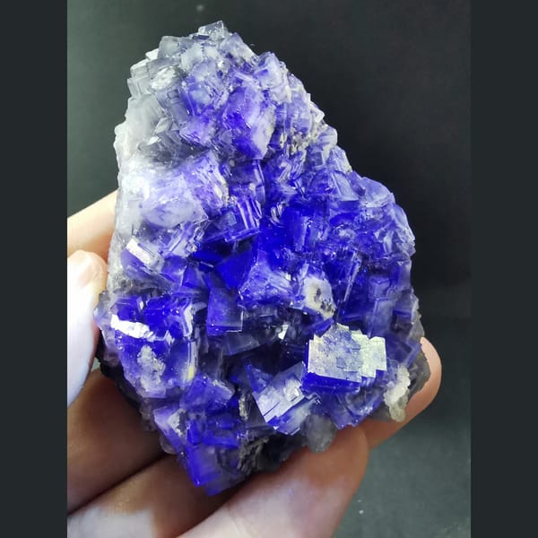 White-framed stepped purple fluorite from Jinshan, Chifeng — detail view