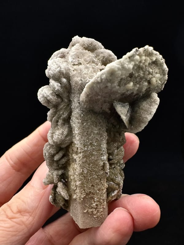 Chlorite-Coated Quartz with Petal Calcite — Inner Mongolia — rear profile