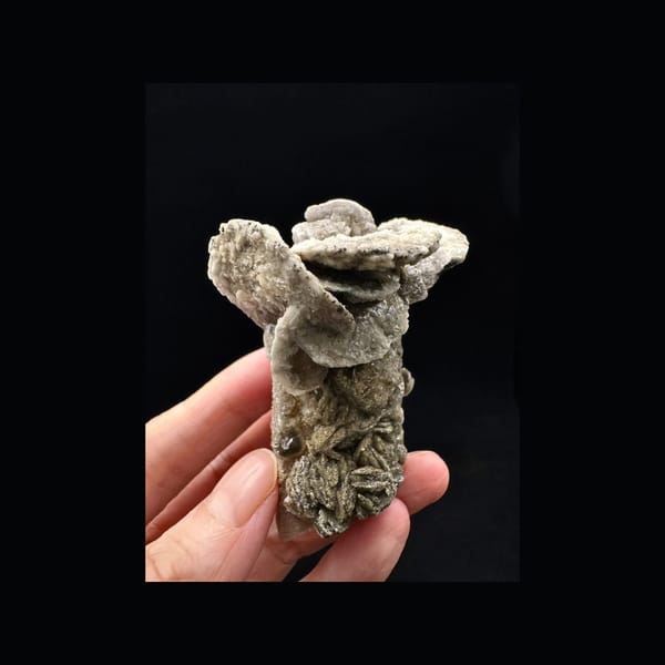 Chlorite-Coated Quartz with Petal Calcite — Inner Mongolia — front profile