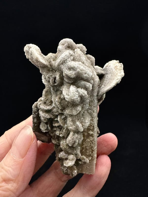 Chlorite-Coated Quartz with Petal Calcite — Inner Mongolia — side profile