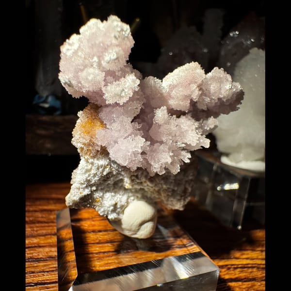 Pink-White Creedite Cluster 4.0 cm — detail view