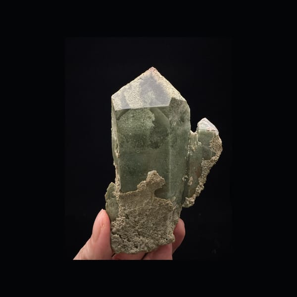 Green Phantom Quartz Cluster — Himalaya, Pakistan — front three-quarter profile