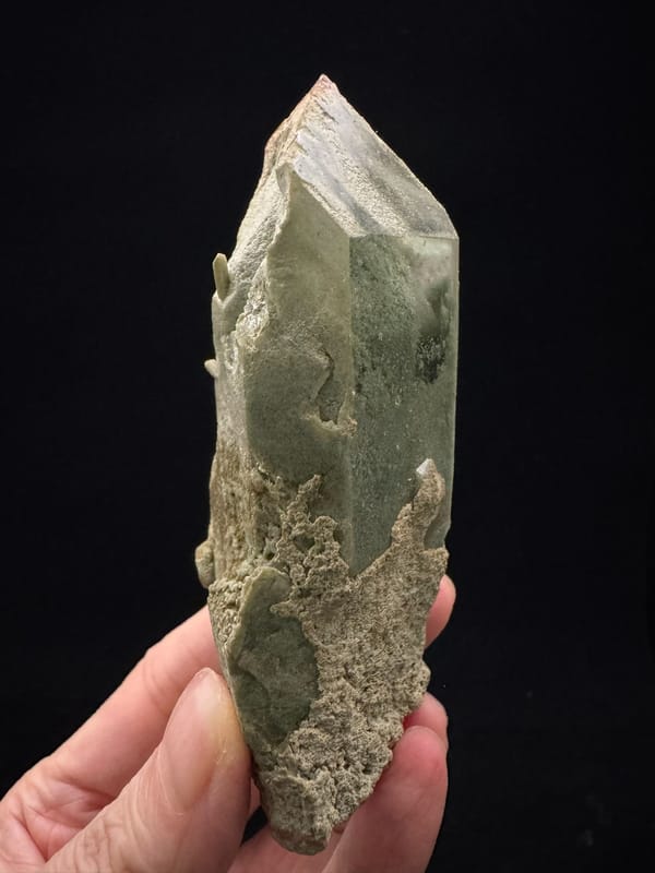 Green Phantom Quartz Cluster — Himalaya, Pakistan — rear-side profile