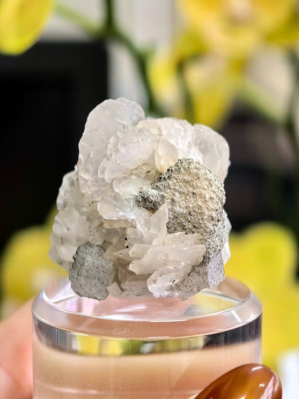 Petal Calcite with Quartz and Specularite — Inner Mongolia — individual mineral specimen view 1