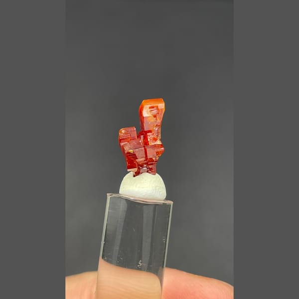 Stacked red orange vanadinite from Morocco — detail view