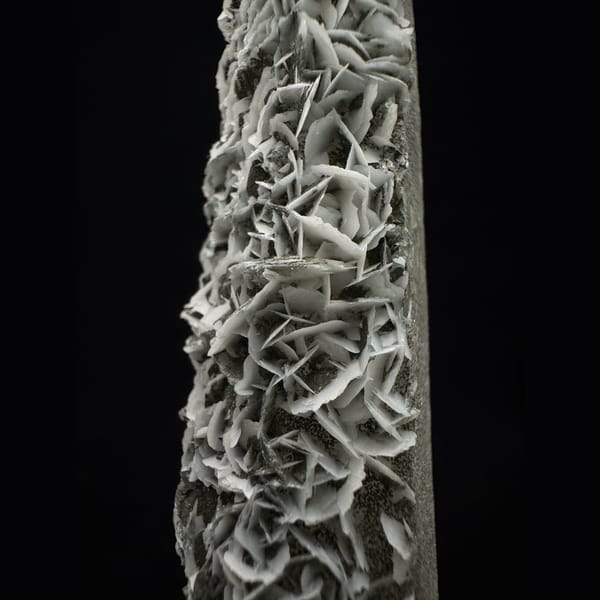 Quartz with chlorite-dusted petal calcite from Inner Mongolia — detail view
