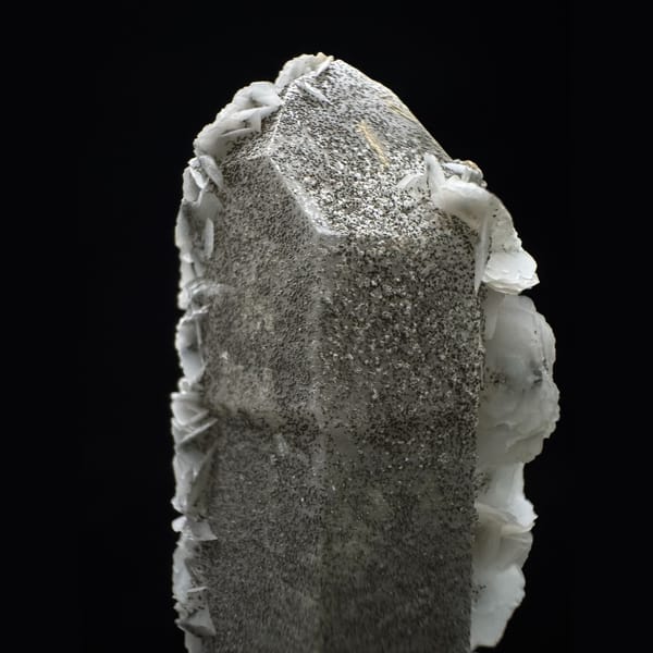 Quartz with chlorite-dusted petal calcite from Inner Mongolia — detail view