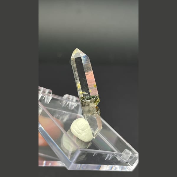 Double terminated quartz with internal scene from Jinlong — detail view
