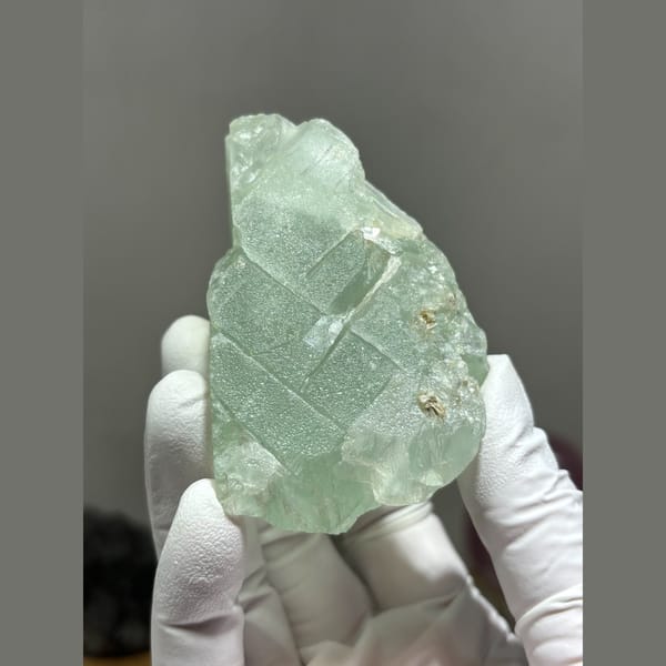 Pale mint-green fluorite from Xuebaoding, Sichuan — alternate view