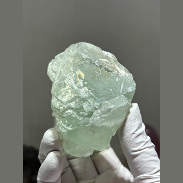 Pale mint-green fluorite from Xuebaoding, Sichuan — detail view
