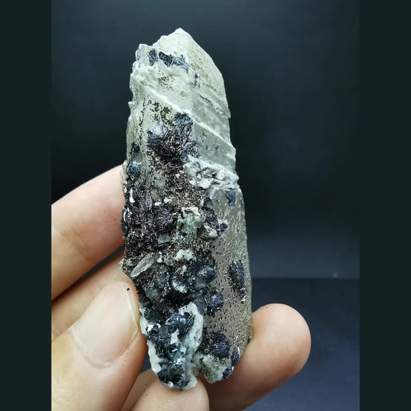 Floater interference quartz with specular hematite flowers — alternate view