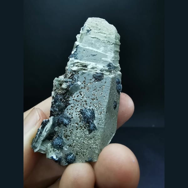 Floater interference quartz with specular hematite flowers — alternate view