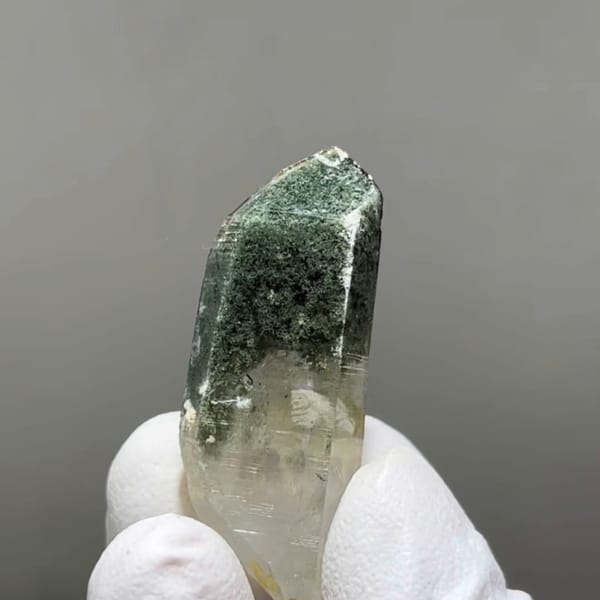 Green Chlorite Quartz Point — Tibet, China, natural mineral specimen, photo 1 of 2