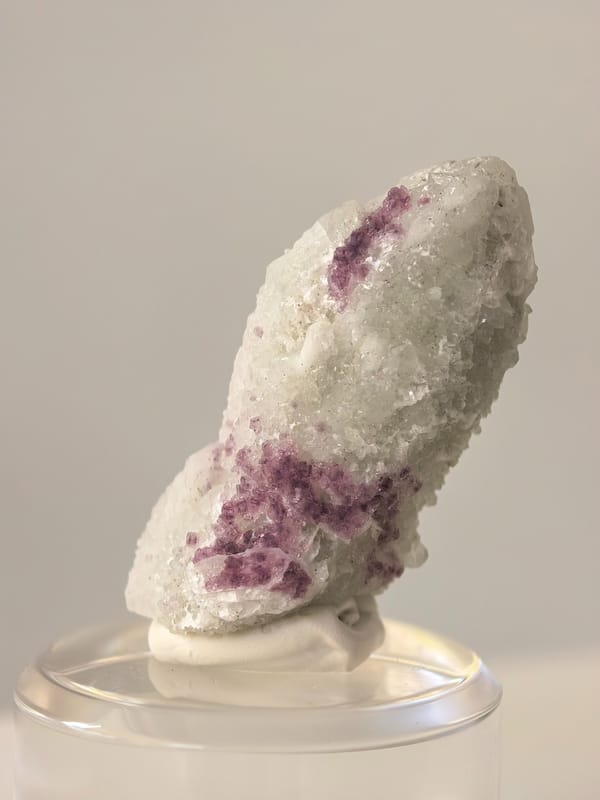 Purple Fluorite on Candle Quartz with Calcite — Inner Mongolia — individual mineral specimen view 2