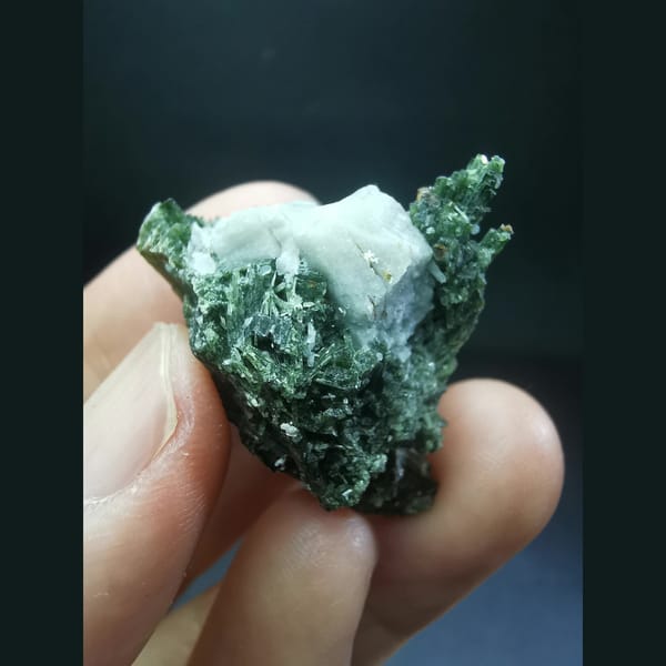 Green epidote with datolite balls from Shijiangshan — alternate view