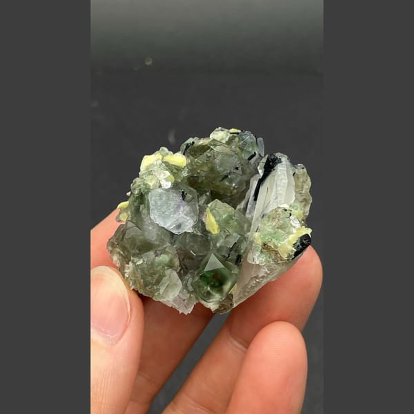Pale green fluorite with quartz, black tourmaline and mica from Namibia — complete view