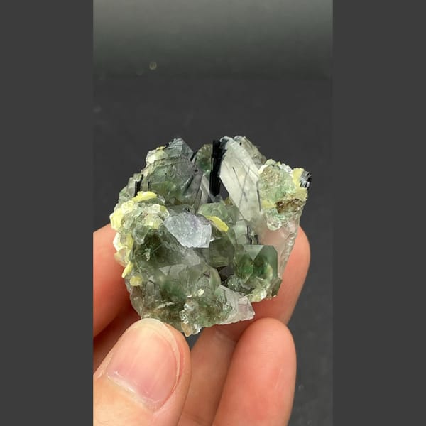 Pale green fluorite with quartz, black tourmaline and mica from Namibia — alternate view