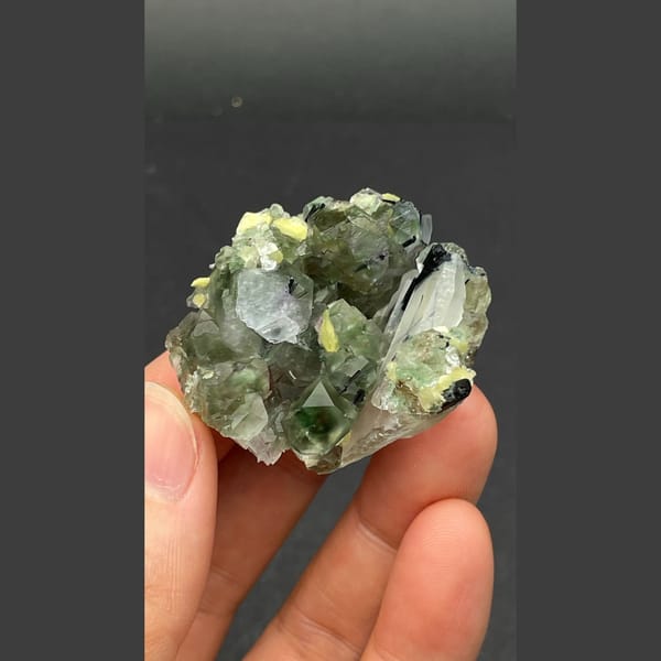 Pale green fluorite with quartz, black tourmaline and mica from Namibia — alternate view
