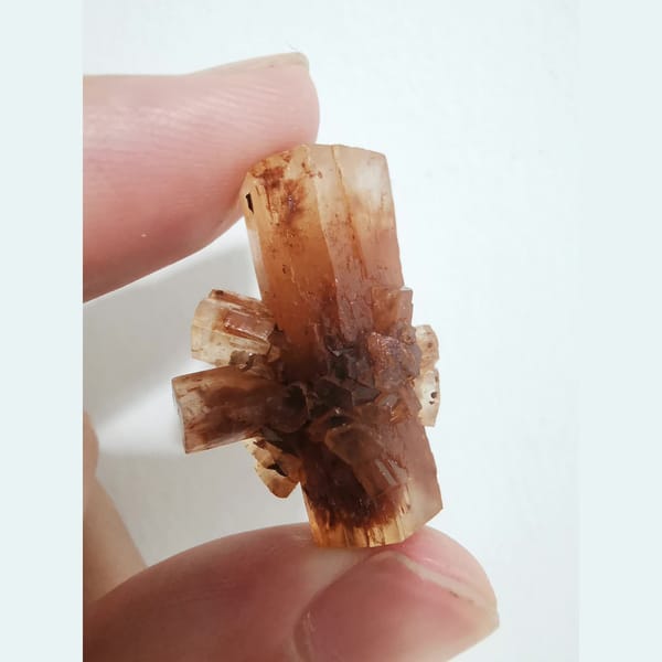 Double-terminated translucent aragonite from Morocco — complete view
