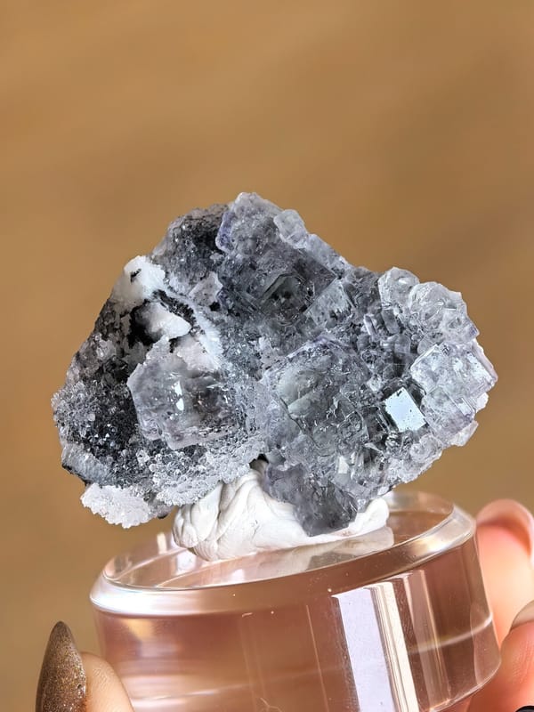 Stepped Fluorite on Quartz Matrix — Fujian — individual mineral specimen view 2