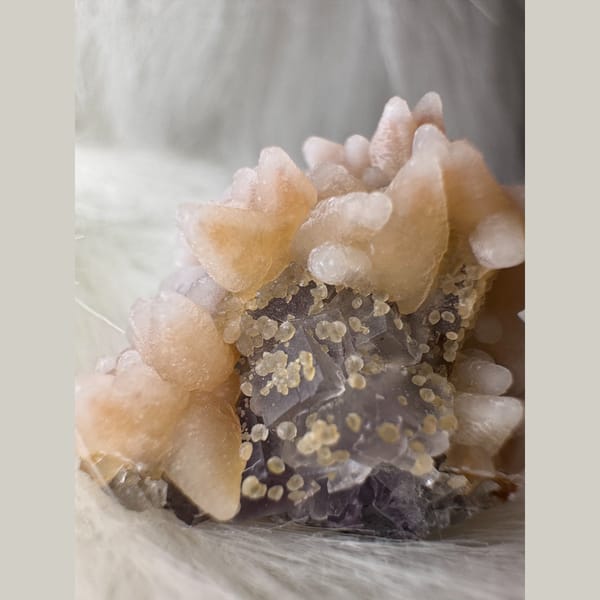 Hydromagnesite over Dogtooth Calcite Yunnan 3.2 cm — detail view
