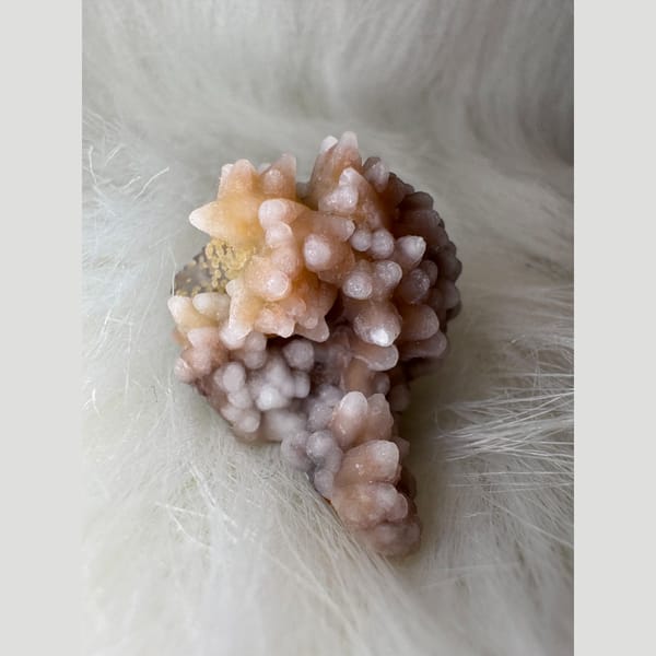 Hydromagnesite over Dogtooth Calcite Yunnan 3.2 cm — detail view