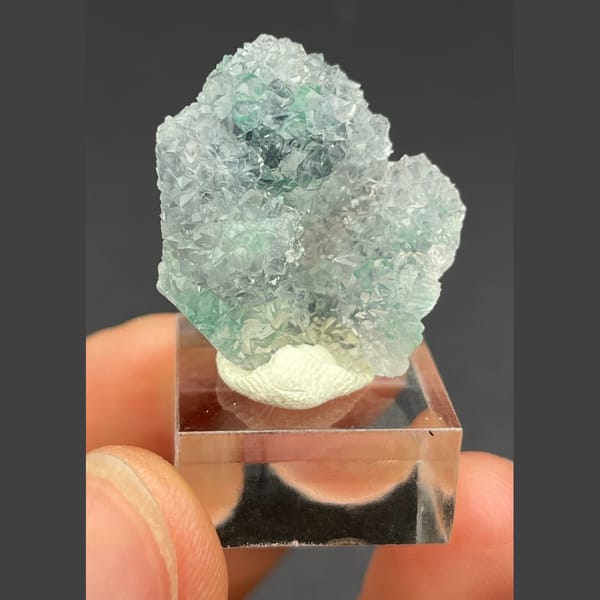 Icy quartz over malachite from the Congo — detail view