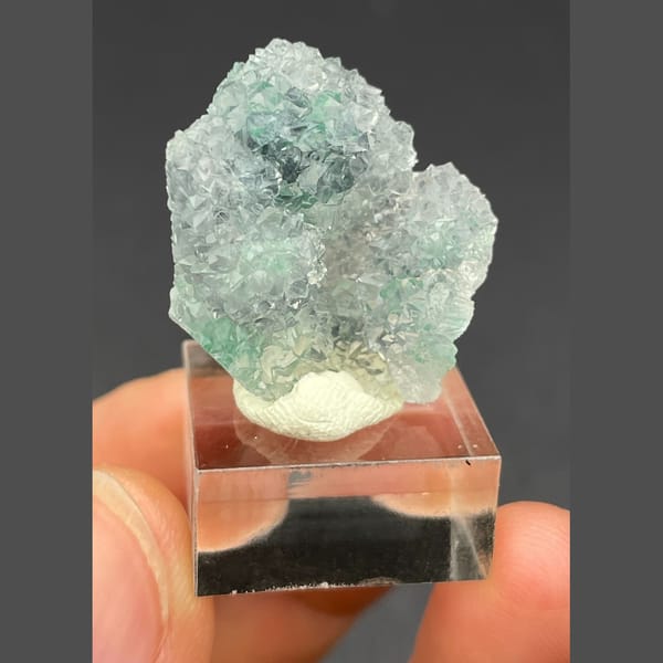 Icy quartz over malachite from the Congo — detail view