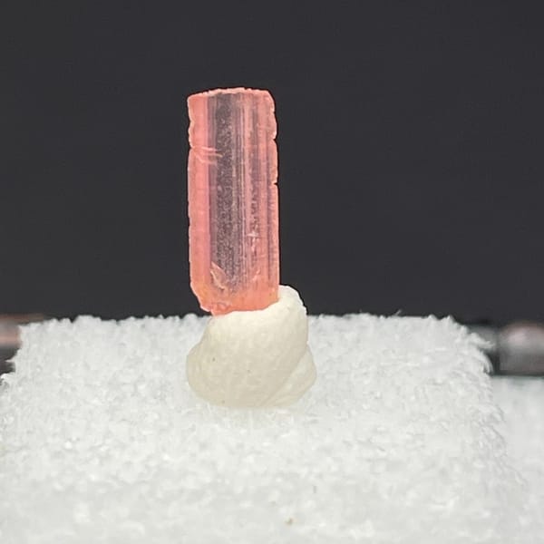 Tiny pink vayrynenite crystal from Pakistan — detail view