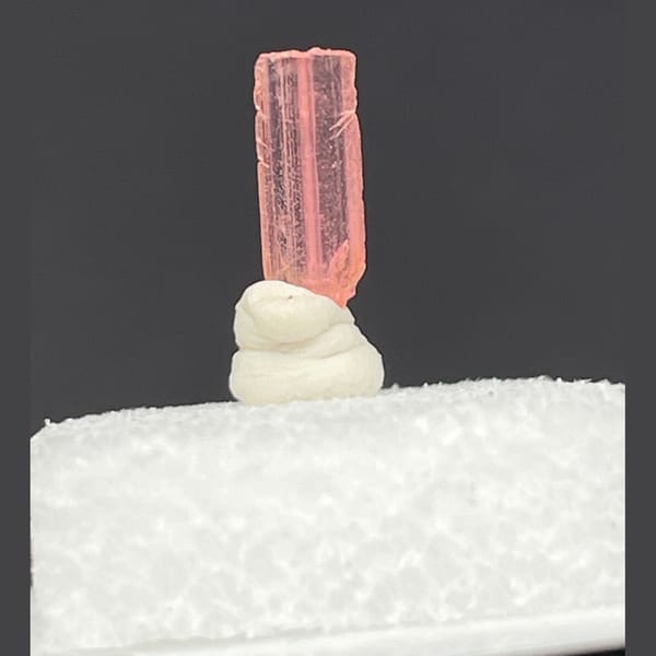 Tiny pink vayrynenite crystal from Pakistan — detail view