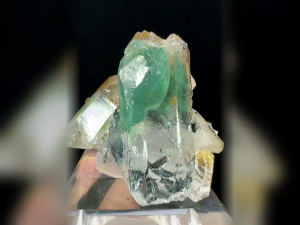 Green Phantom Quartz Point with Specular Hematite, Complete Included Crystal — complete view