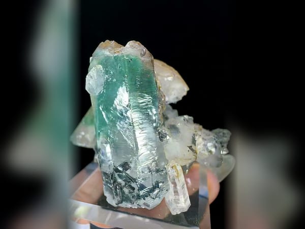 Green Phantom Quartz Point with Specular Hematite, Complete Included Crystal — alternate view