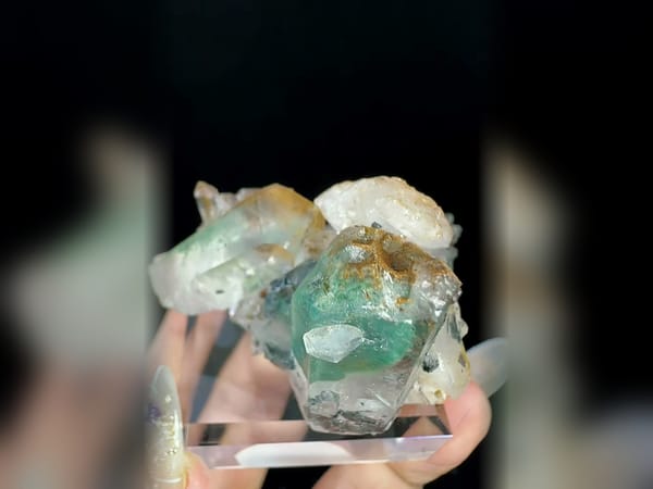 Green Phantom Quartz Point with Specular Hematite, Complete Included Crystal — alternate view