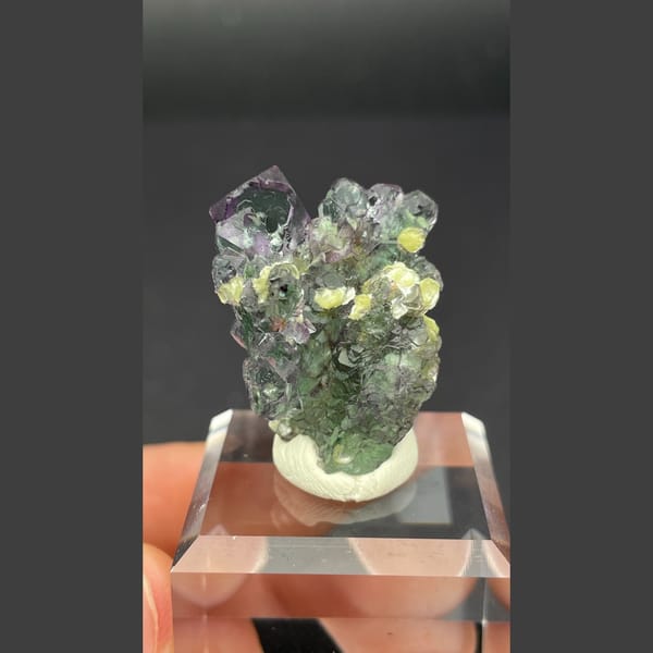Clear faintly lilac fluorite with yellow mica from Namibia — alternate view